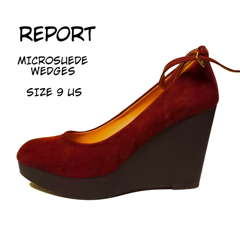 Report Lucille Cranberry Microsuede Wedge Heels 9